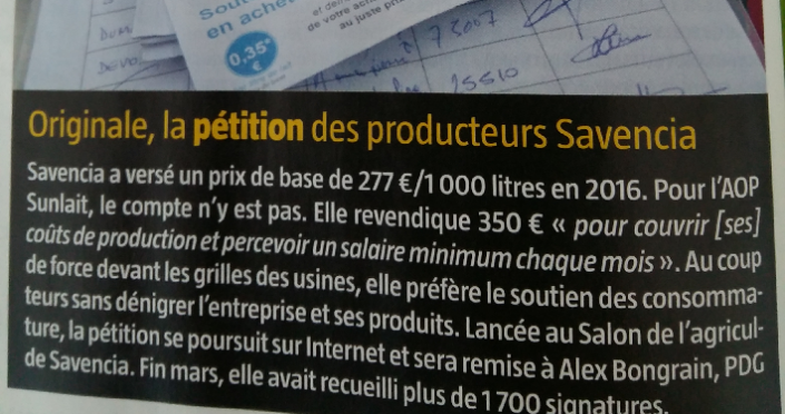 Originale la pétition des producteurs Savencia Originale la pétition des producteurs Savencia