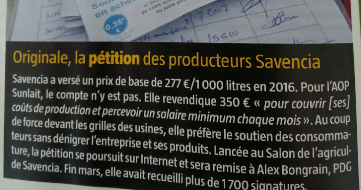 Originale la pétition des producteurs Savencia