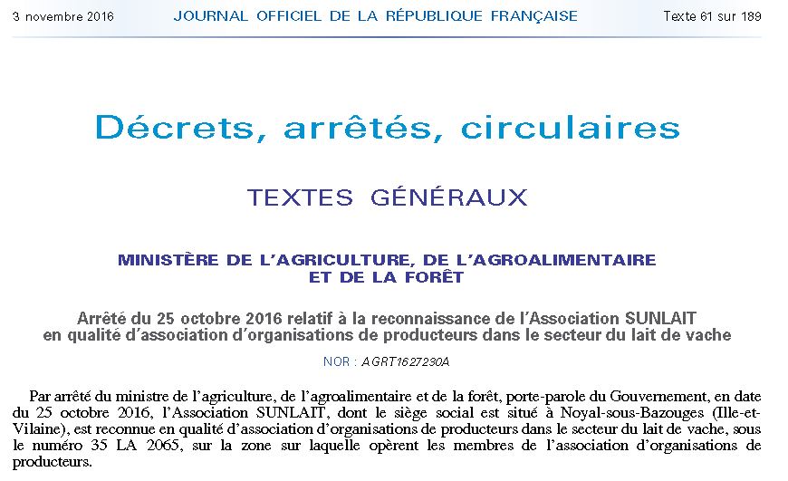 L’AOP Sunlait a été officiellement reconnue le 25 octobre dernier par le Ministère de l’Agriculture