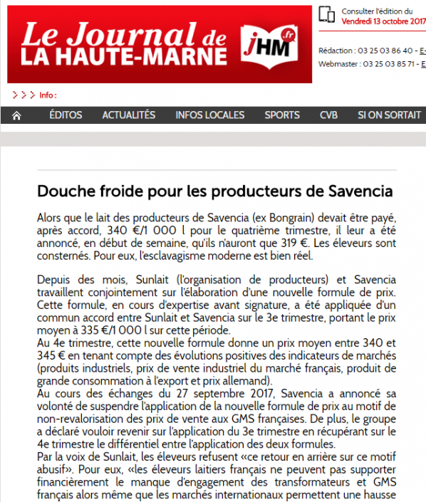 Douche froide pour les producteurs de Savencia