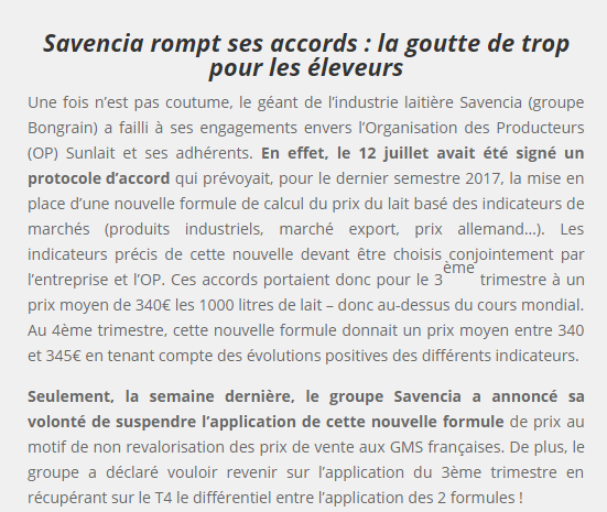 Savencia rompt ses accords : la goutte