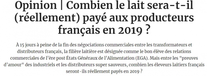 Opinion | Combien le lait sera-t-il (réellement) payé aux producteurs français en 2019 ?